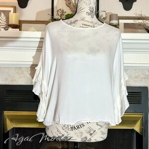 Basement White Top with Flouncy Sleeves